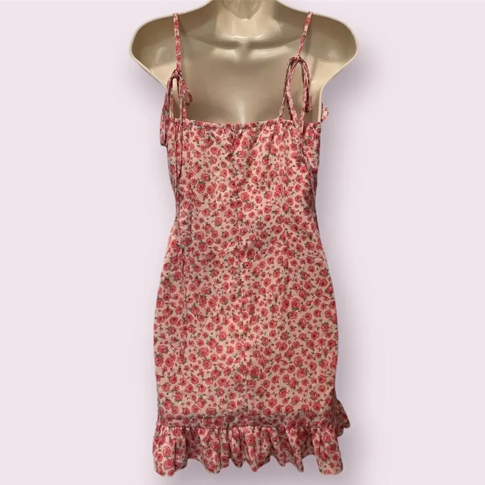 Sweetheart Neckline Rose Dress with Ruffled Trim Size Extra Small - Picture 5 of 6